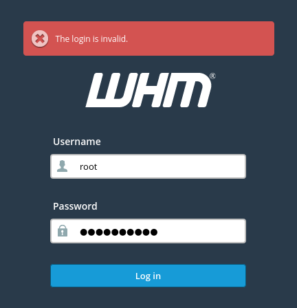 cpanel whm login invalid