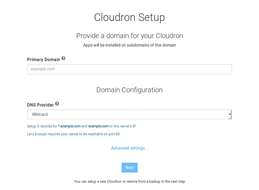 Cloudron initial setup